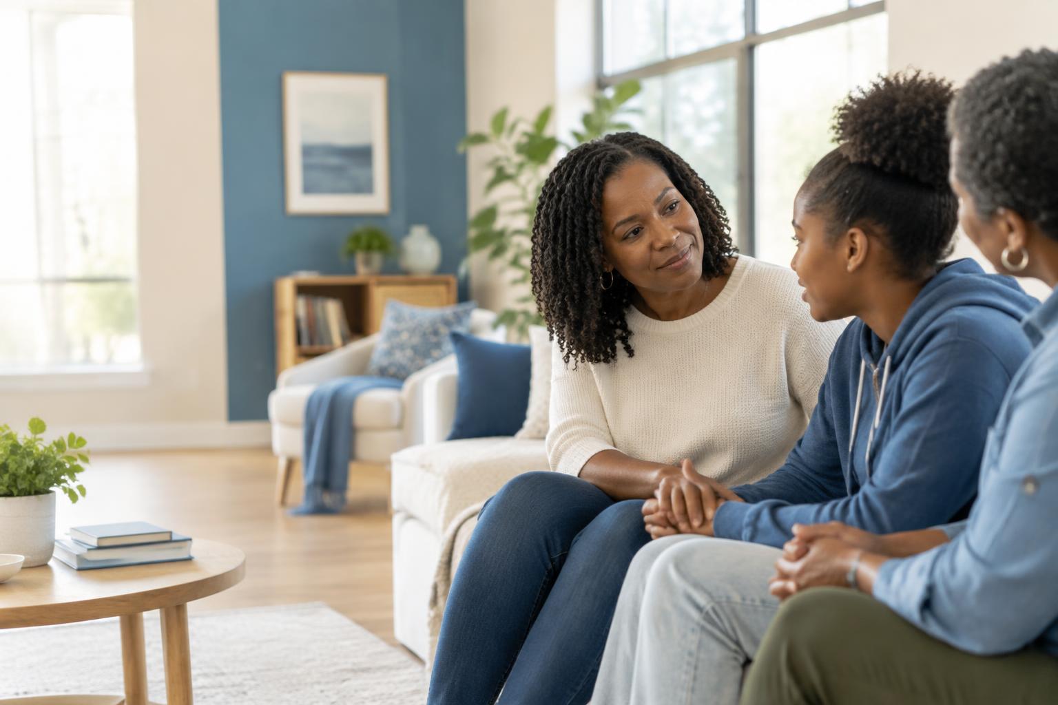 Two women talking with care and understanding