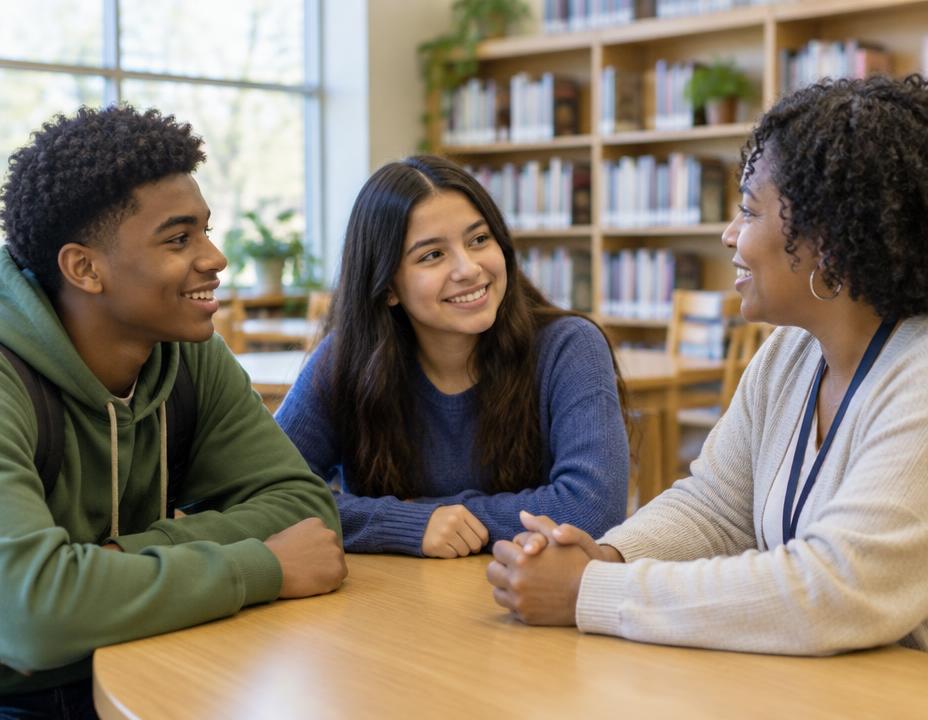 Young people talking together in a bright room
