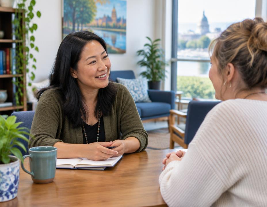 Two women in a supportive conversation